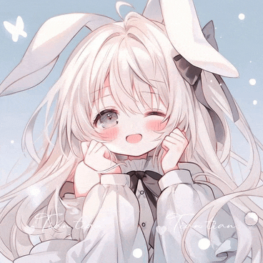 a girl with long white hair and bunny ears has the word twin on the bottom