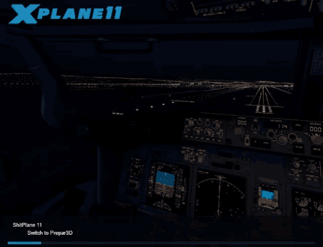 a cockpit of an airplane with xplane11 on the top