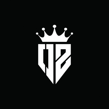 a white monogram with a crown on a black background .