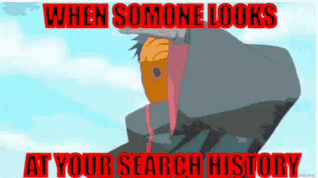 a cartoon of a man with blood coming out of his nose with the words when somone looks at your search history