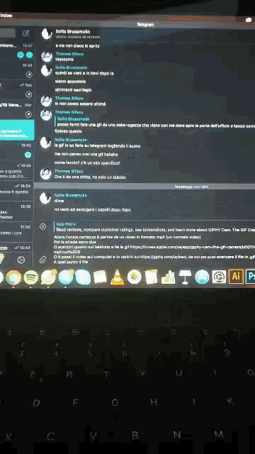 a computer screen displays a telegram conversation between sofia brucesmith