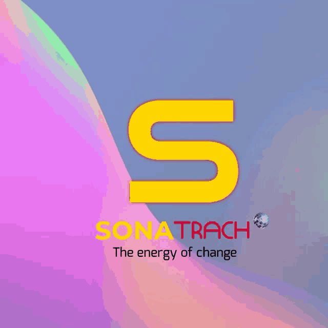 a logo for sonatrach the energy of change with a rainbow background