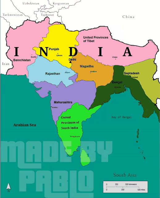 a map of india showing the united provinces of tibet and south india