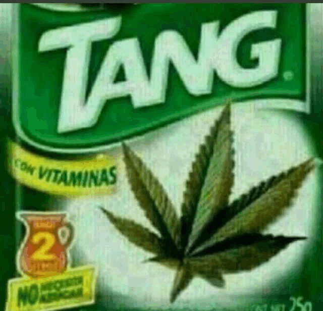 a package of tang with a marijuana leaf on the front