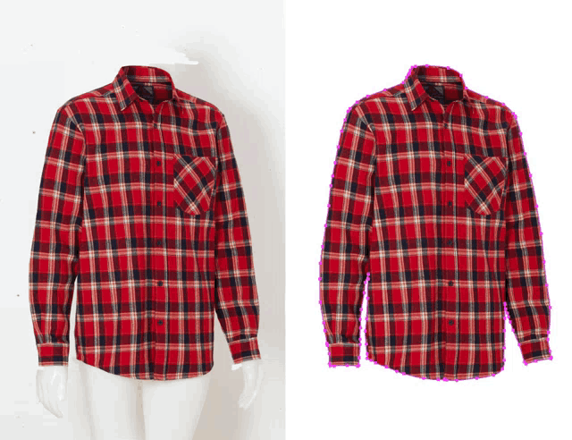 a red plaid shirt is shown on a mannequin with a white background