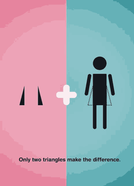 a pink and blue poster that says only two triangles make the difference on it