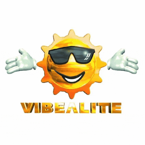 a vibealite logo with a sun wearing sunglasses and gloves