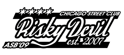 a black and white logo for the risky devil street club