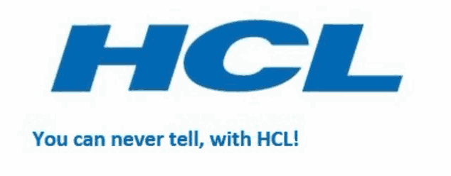 a logo for a company called hcl that says you can never tell , with hcl !