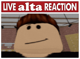 a picture of a roblox character with the words live alta reaction on top