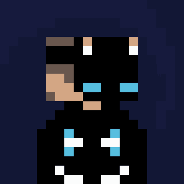 a pixel art drawing of a person with a blue eye