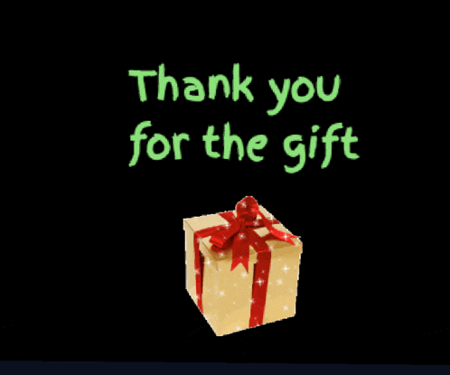 a gift box with a red bow and the words thank you for the gift below it