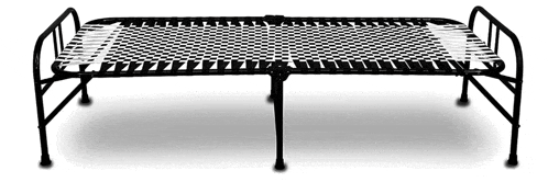 a black and white folding bed with a white cushion