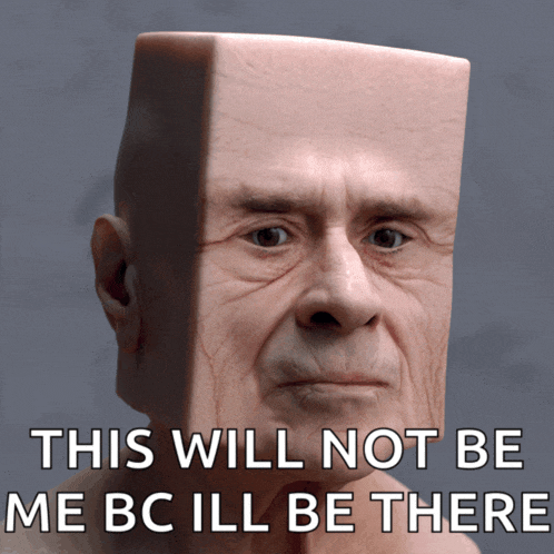 a statue of a man with a square head and the words " this will not be me bcill be there "