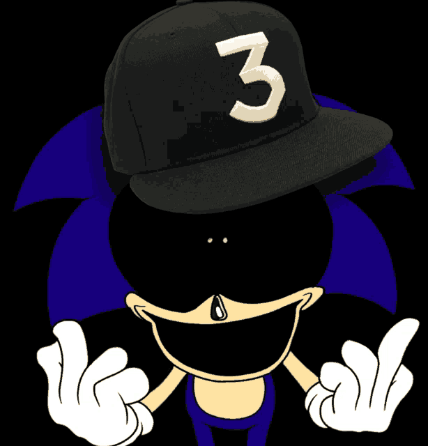 a cartoon character wearing a black hat with the number three on it