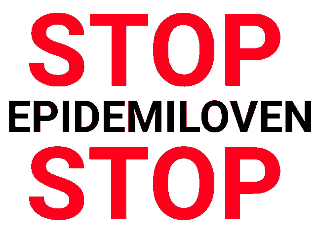 a sign that says stop epidemiloven stop in red letters on a white background