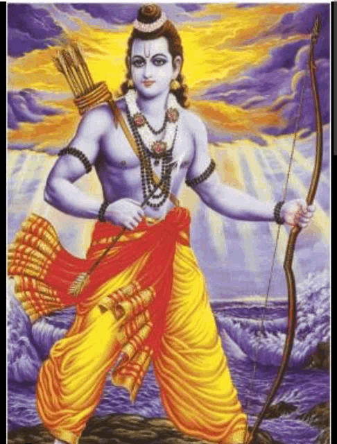 a painting of ram holding a bow and arrow .