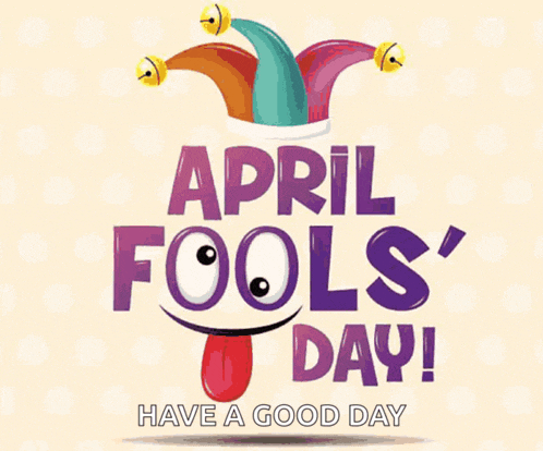 an april fools day greeting card with a jester hat and bells