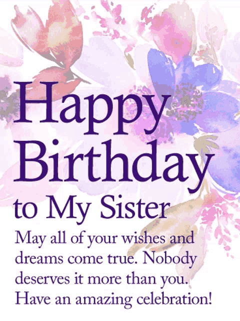 a birthday card for a sister with purple flowers