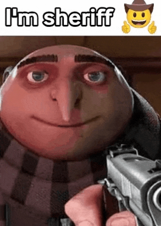 gru from despicable me is holding a gun in his hand .