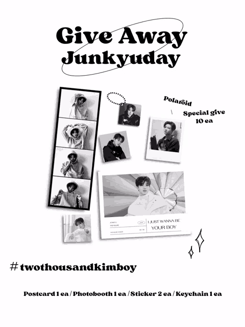 a poster that says give away junkyuday with a picture of a boy