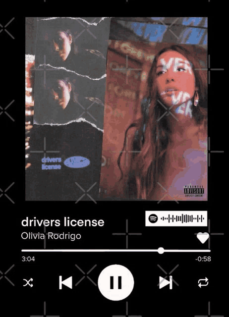 drivers license by olivia rodrigo is displayed on a black screen