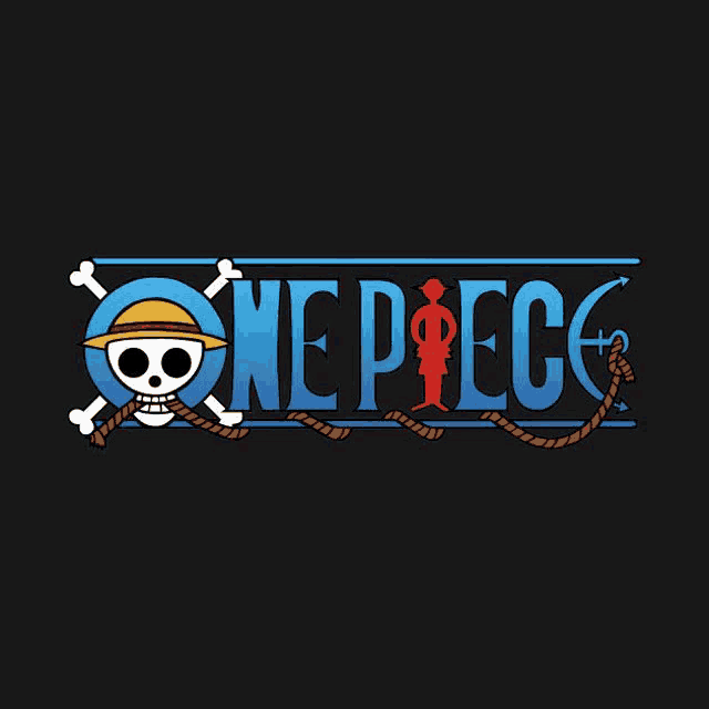 a one piece logo with a skull and crossbones and a rope