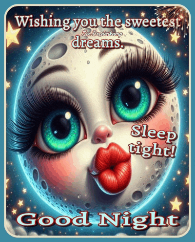 a picture of a moon with a woman 's face on it and the words wishing you the sweetest dreams sleep tight good night