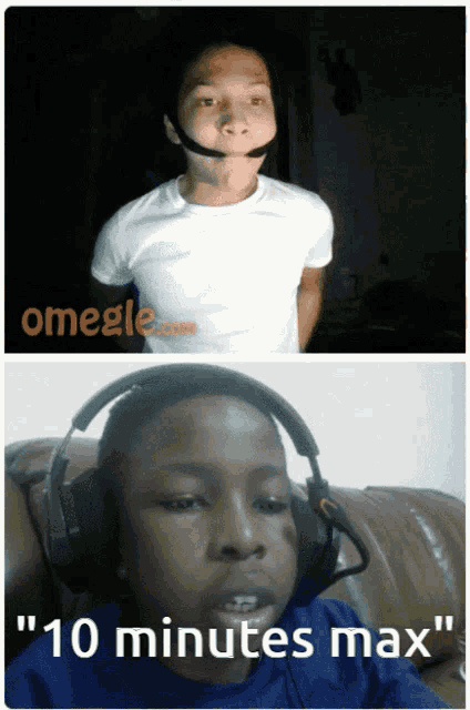 two pictures of a boy on omegle.com and one of him wearing headphones