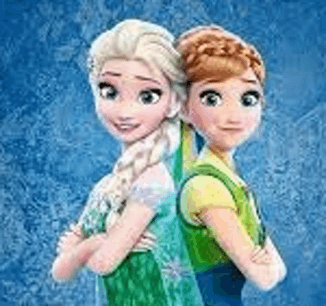 elsa and anna from frozen are standing next to each other .