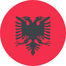 a red circle with the albanian flag on it