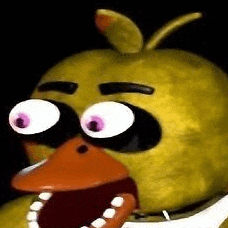 chica the chicken from five nights at freddy 's is making a funny face with her mouth open and big eyes .