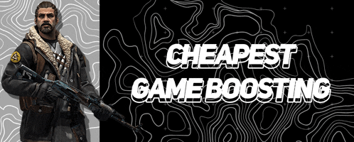 a man holding a gun with the words cheapest game boosting