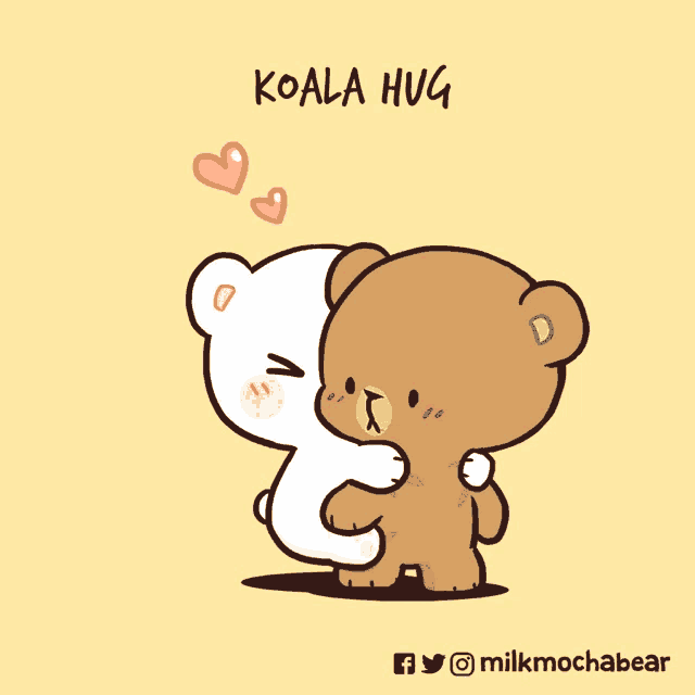 a cartoon of two teddy bears hugging each other with the words koala hug above them