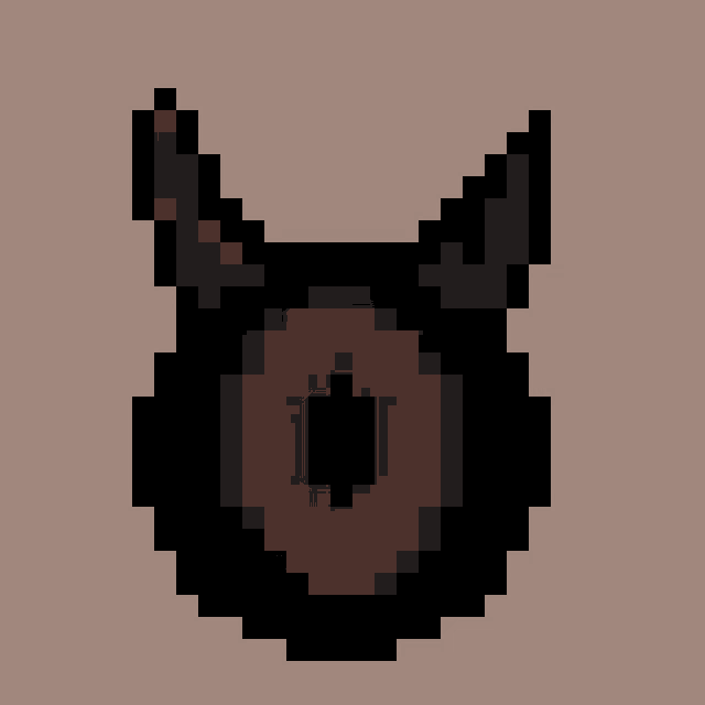 a pixel art of a devil 's head with horns and a circle in the middle .