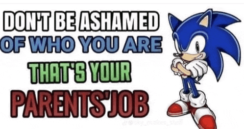 a cartoon of sonic the hedgehog with the words do n't be ashamed of who you are