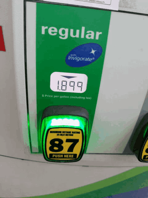 a regular gas pump displays a price of 1.99 per gallon