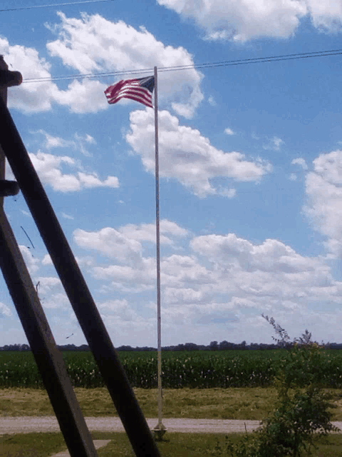 an american flag on a pole in a field