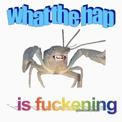 a picture of a crab with the words what the hap is fuckening