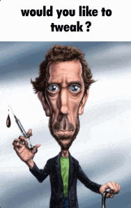 a cartoon of dr. house holding a syringe and cane