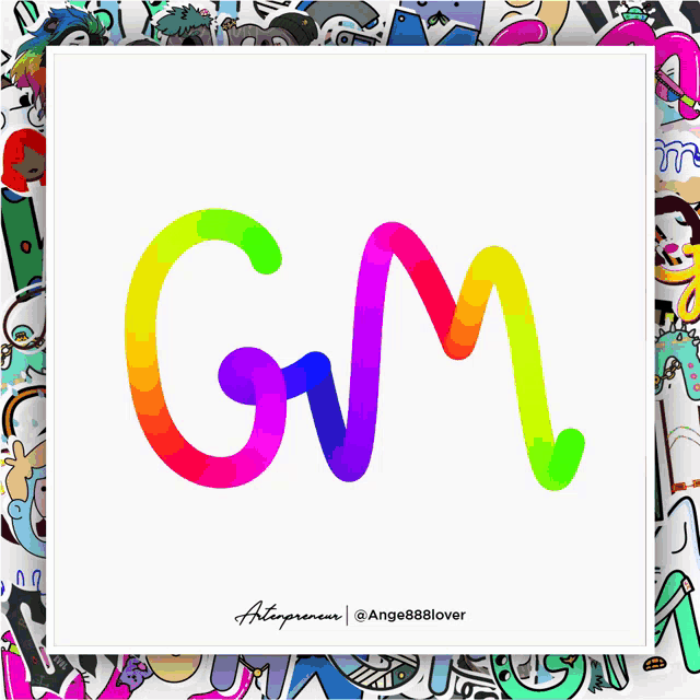 a colorful letter gm is surrounded by graffiti