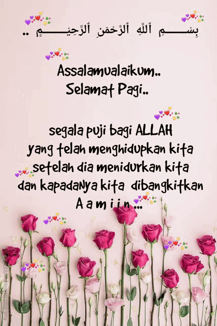 a pink background with flowers and the words assalamualaikum