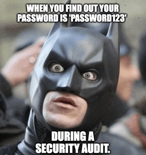 a picture of batman with the caption " when you find out your password is password123 "