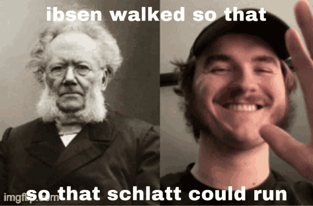 a picture of an old man and a picture of a young man with the caption ibsen walked so that