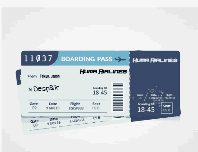 a boarding pass from kuma airlines is displayed on a white background