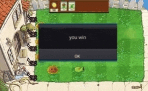 a screenshot of a video game called plants vs zombies with a screen that says `` you win '' .