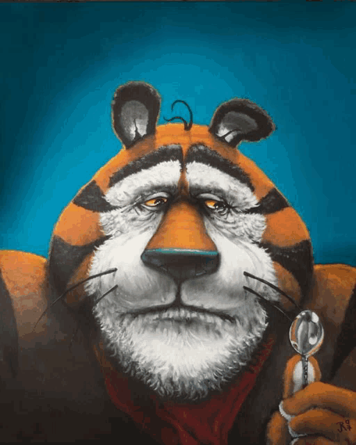 a painting of tony the tiger holding a spoon in his hand