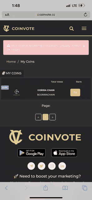 a screenshot of a website called coinvote