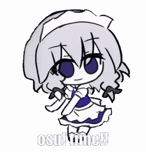 a black and white drawing of a girl with the words osu ! time written below her