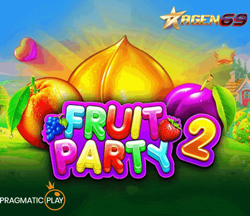 a colorful advertisement for fruit party 2 shows a peach plum and other fruits